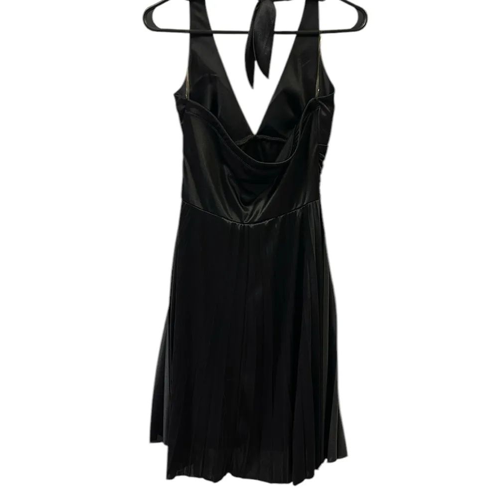 Speechless Black Pleated Satin Look Empire Waist Halter Dress Womens Medium - Image 11