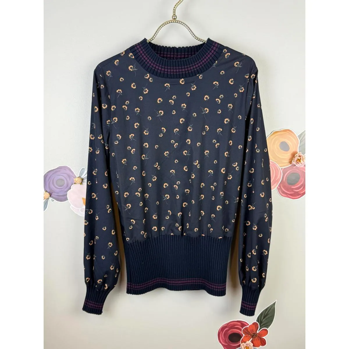 French Connection Navy Mahi Printed Ribbed Hem Top - Size - Small - Image 3