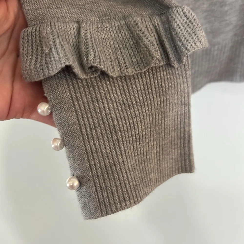 Christopher & Banks Gray Women's Cardigan W/ Ruffle and Pearl Sleeves Size L - Image 2