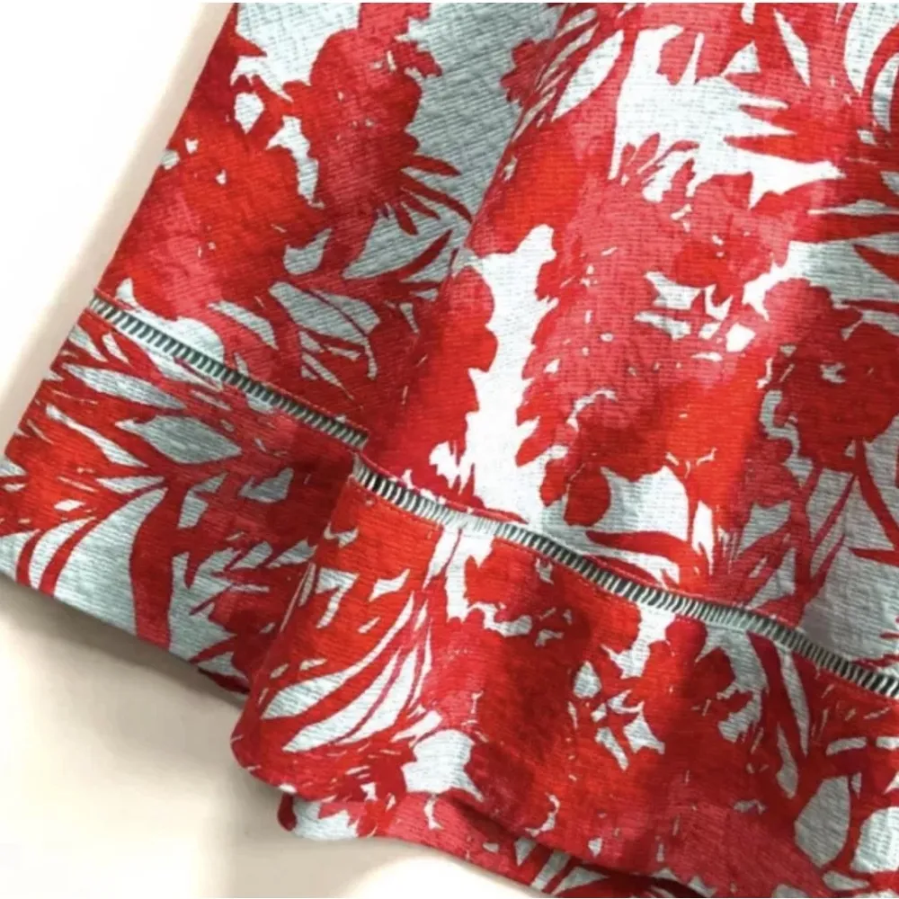 Red & Blue Floral Circle Skater Mini Skirt Lined Cotton, Sz 12 - Image 5