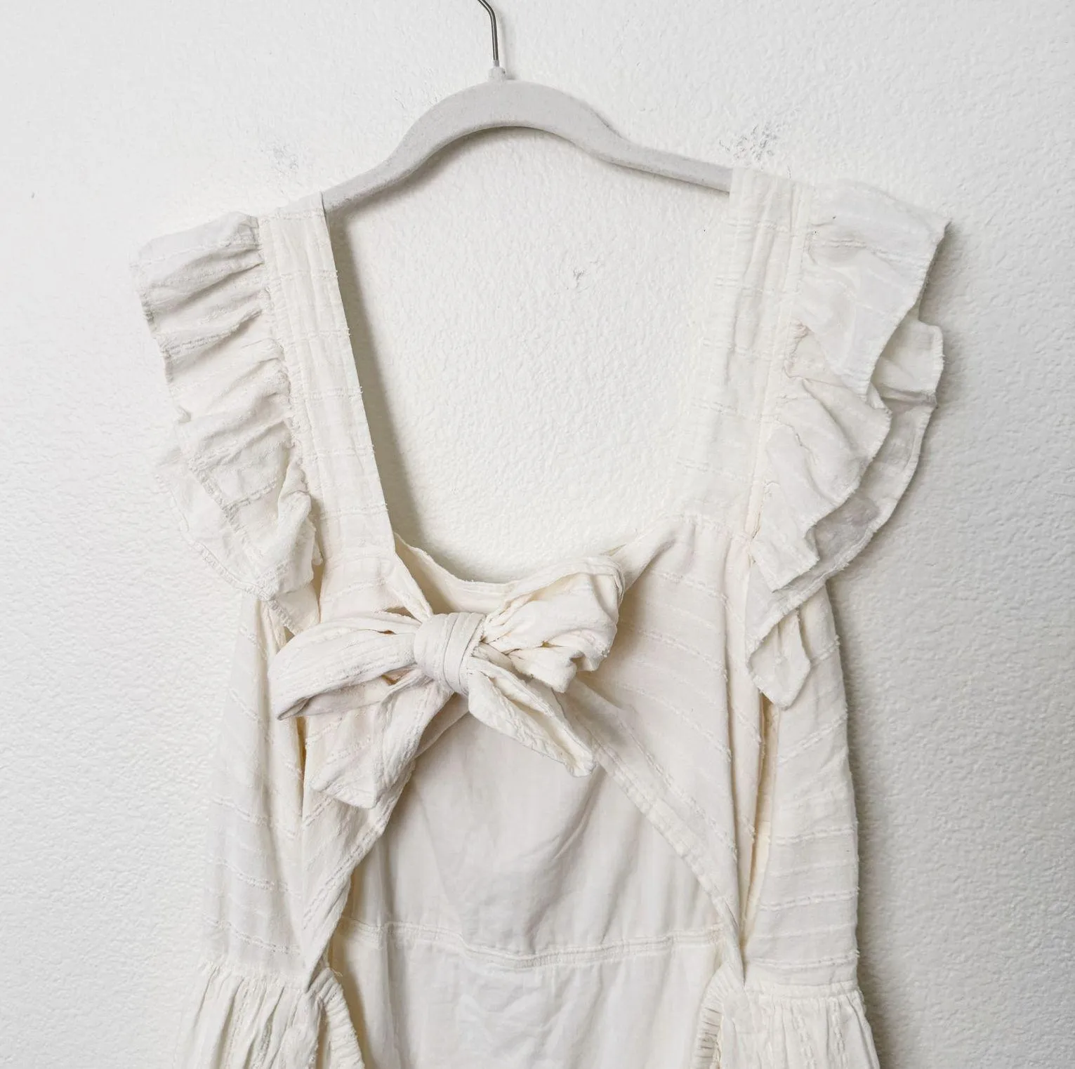 [Madewell] Cream Ruffle Strap Textural Striped Tiered Midi Dress Cutout Back 2X - Image 7