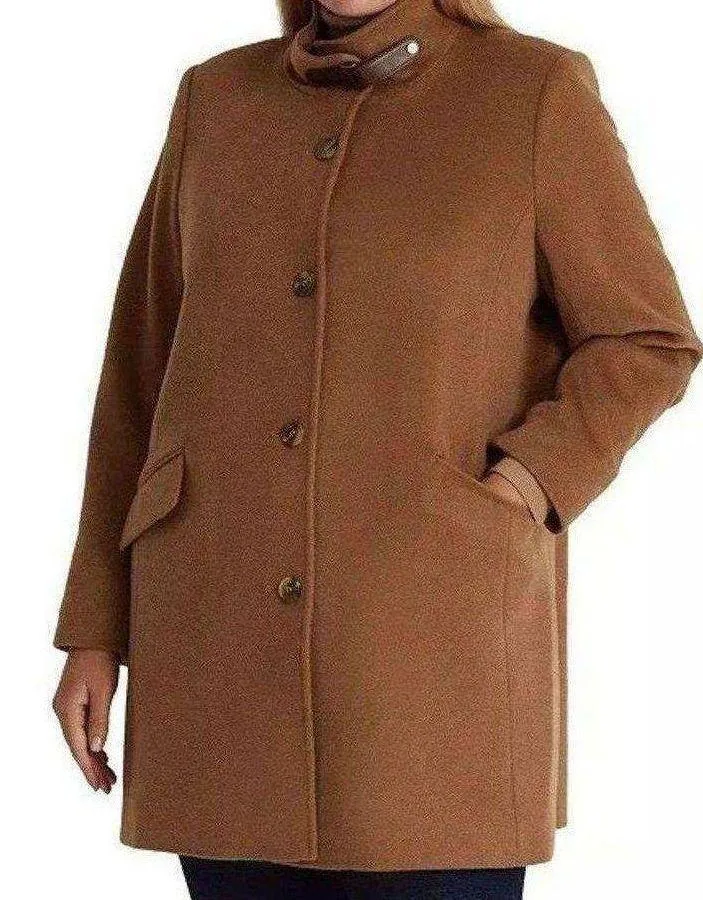 Lauren Ralph Lauren Womens Wool Blend Full Length Camel Coat Brown Size 12 - Image 5