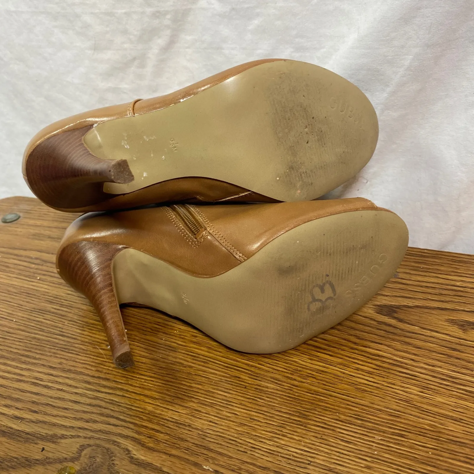 Guess Booties Peep Toe‎ Stiletto Heel Ankle Boots Tan Brown Bow Detail 6.5M - Image 5
