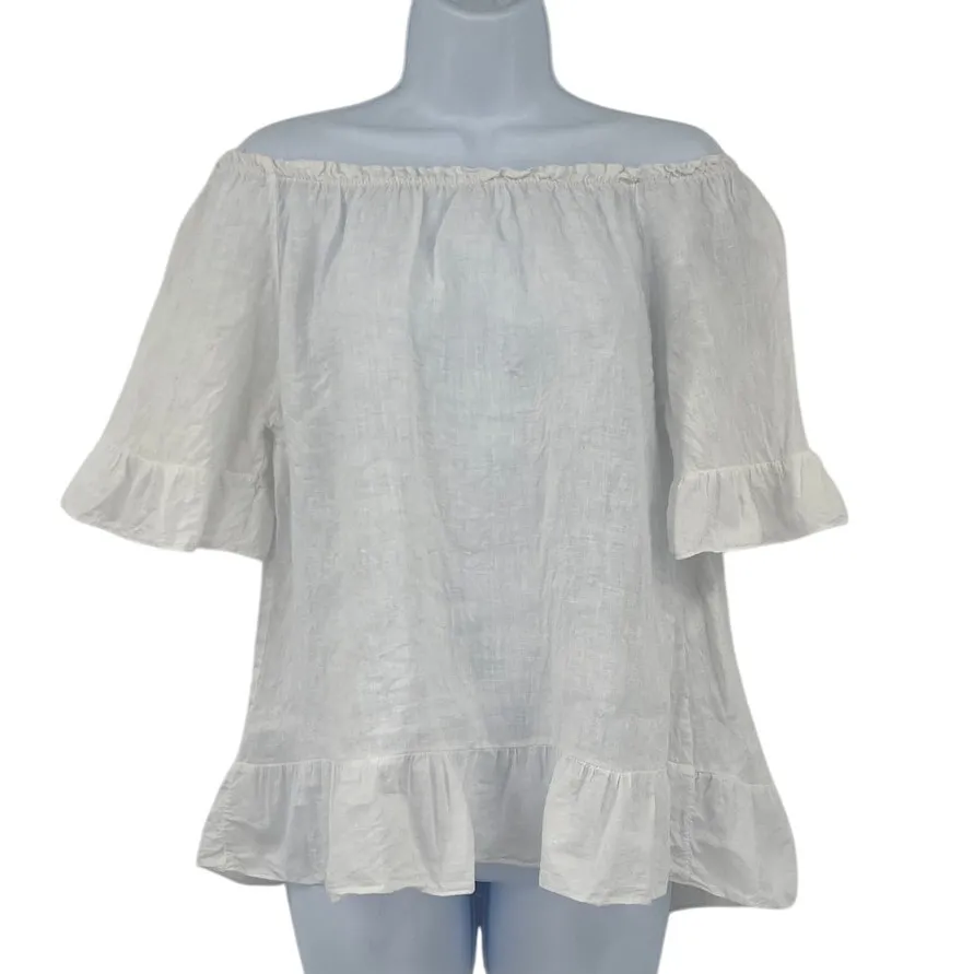 Terzo Millennio Linen Off Shoulder Womens Top Sz S Peasant Boho White Romantic - Image 2