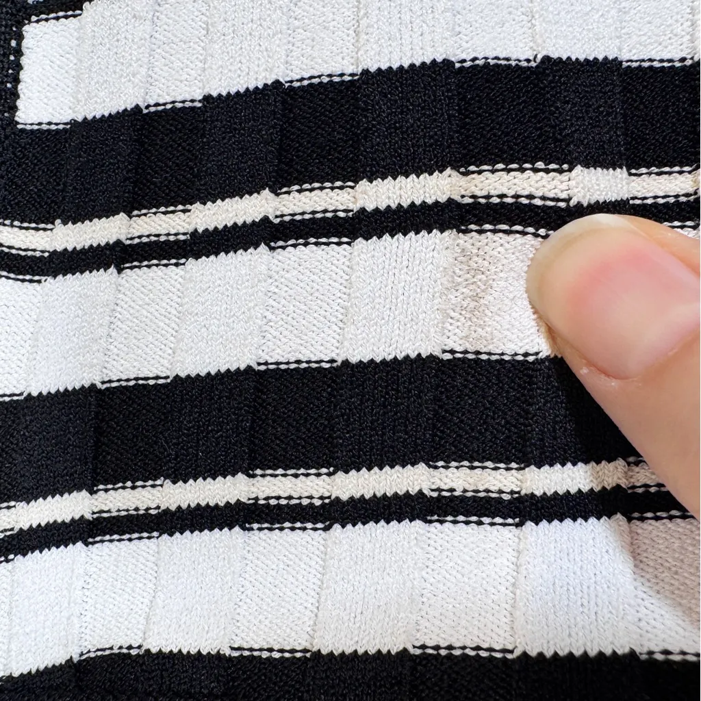 Milly Black White Striped Knit Fit & Flare Sleeveless Dress Womens S Classic - Image 2