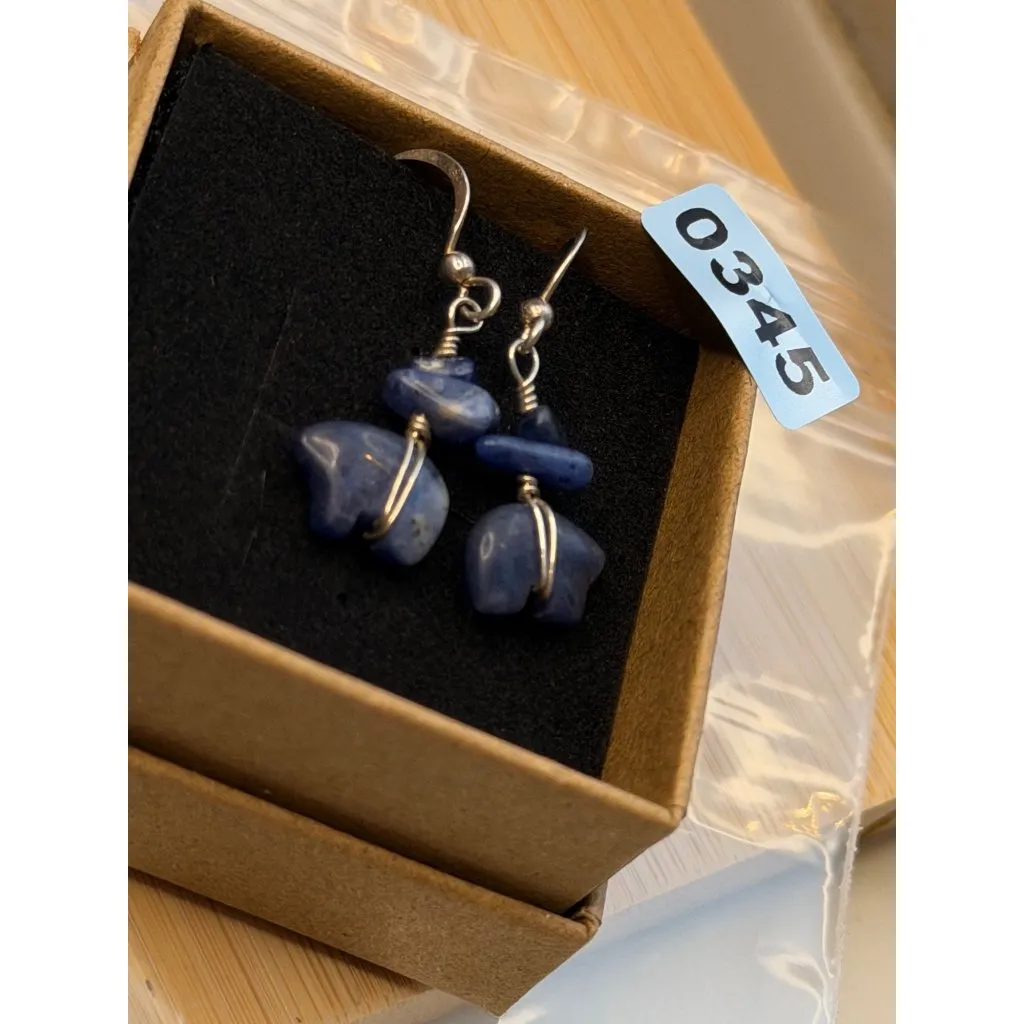 Sterling Silver Sodalite Bear Dangle Earrings Handmade With Box New - Image 5