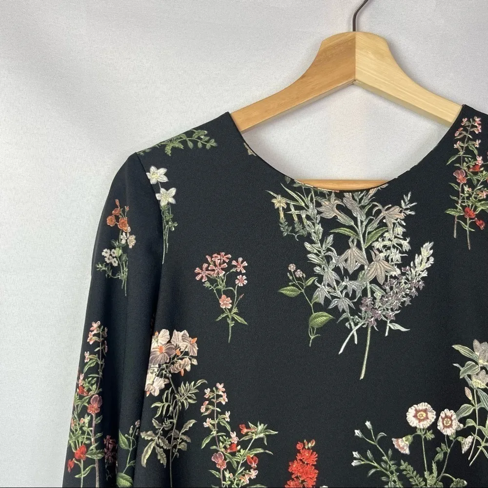 Zara Black Floral Apothecary Ruffle Hem Long Sleeve Mini Dress S - Image 5
