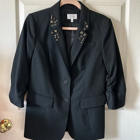 The Limited Jodi Arnold | Black Lined Jeweled Collar Blazer Jacket Sz‎ Med - Image 2