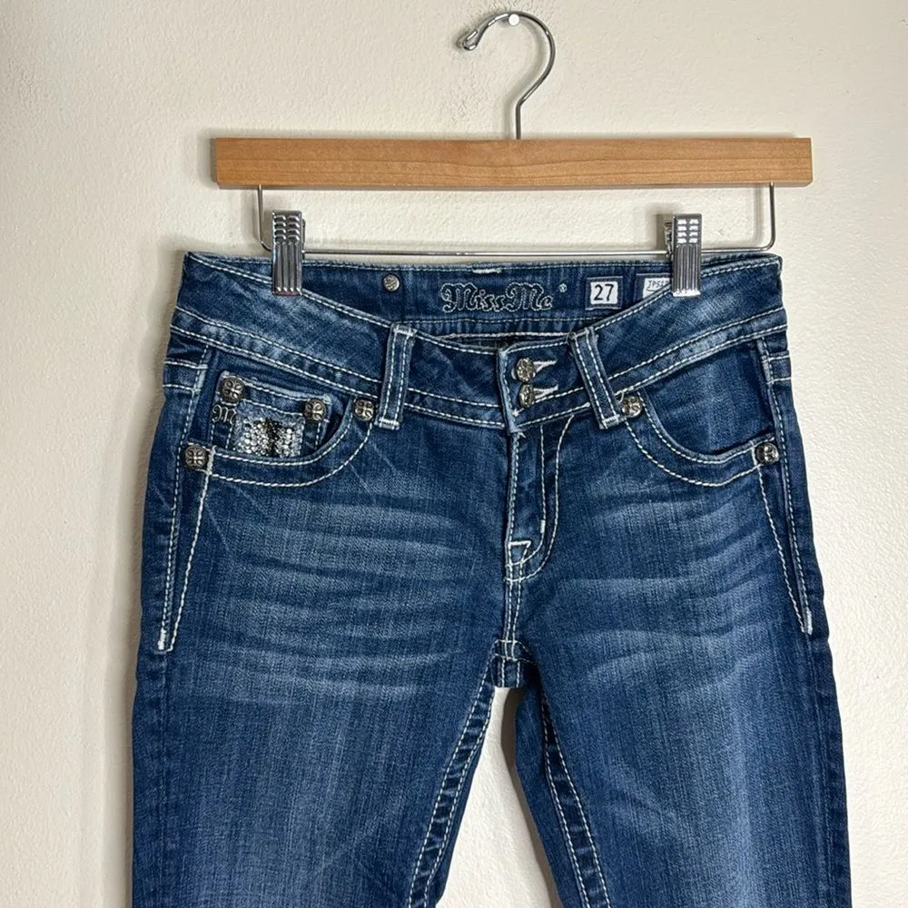 Miss Me ladies bootcut denim jeans with studded bling gem pockets size 27 - Image 3