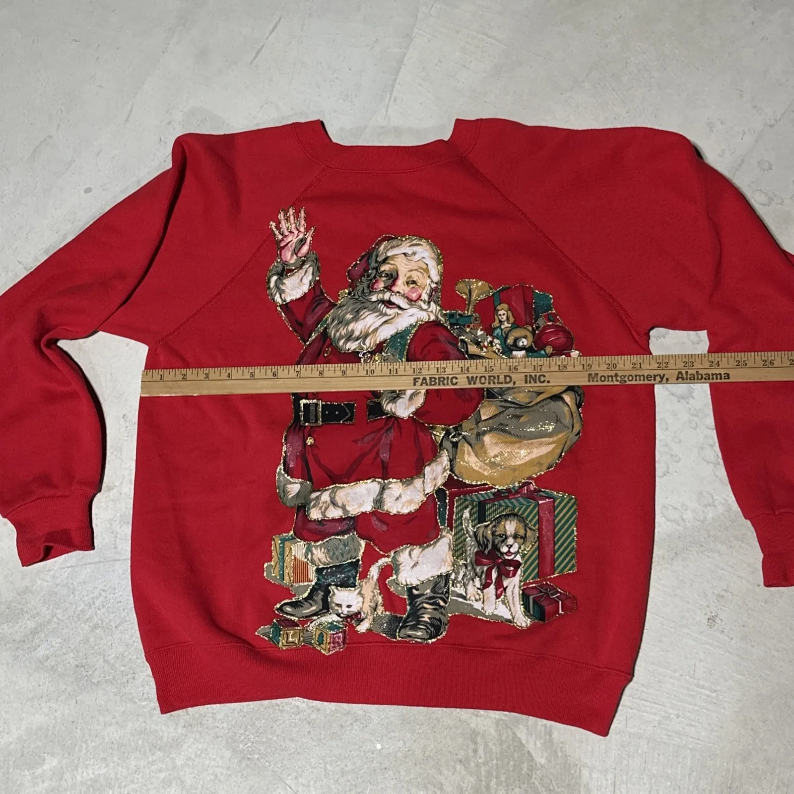Vintage Christmas Sweater Women's SZ L Red Santa Claus Double Sided Home Made Size L - Image 6