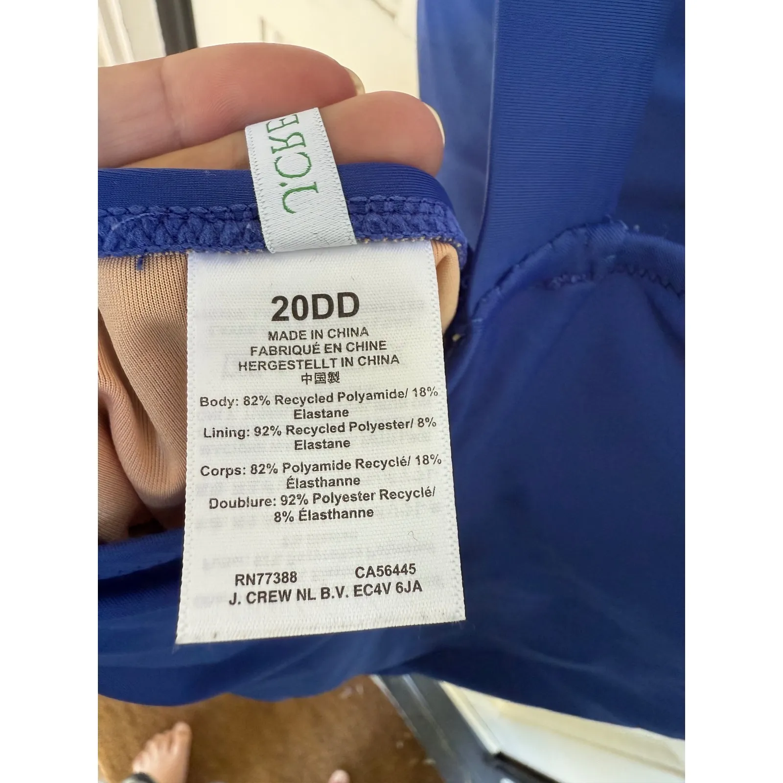 J.Crew Women's Blue V-Neck Cross‎ Back One Piece Swimsuit Bathing Suit Size 20DD - Image 4