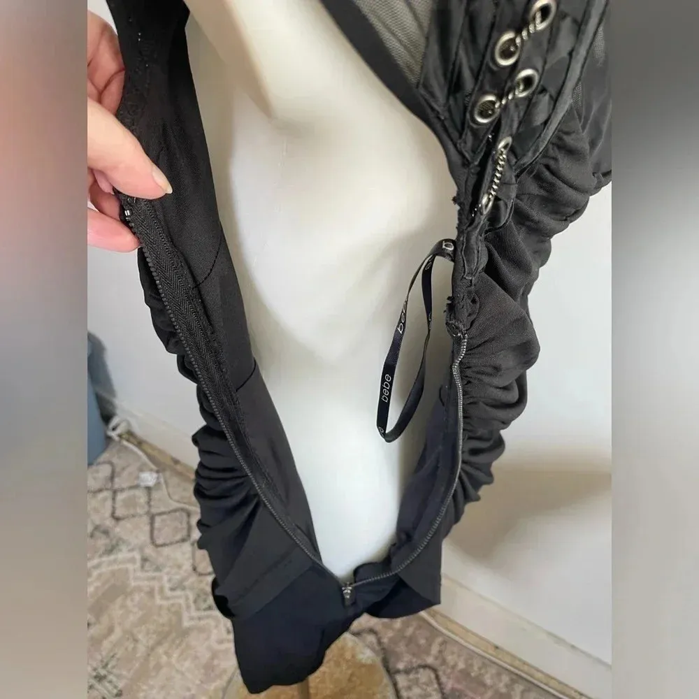 Bebe One Shoulder Black Mini Dress Bodycon Chain Cocktail Little Black Dress 046 - Image 6