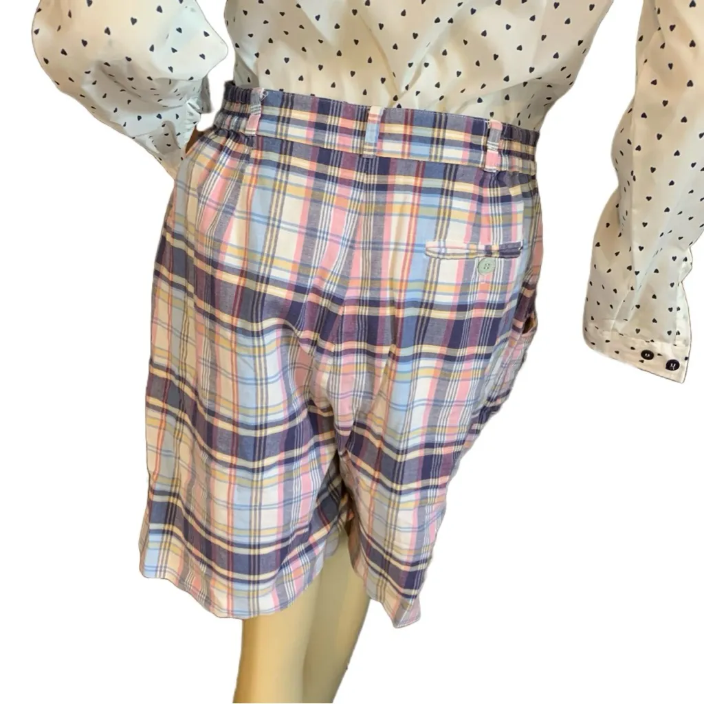 VINTAGE 1990'S TALBOTS PINK & BLUE PLAID COTTON HIGH WAIST SHORTS (12) - Image 5