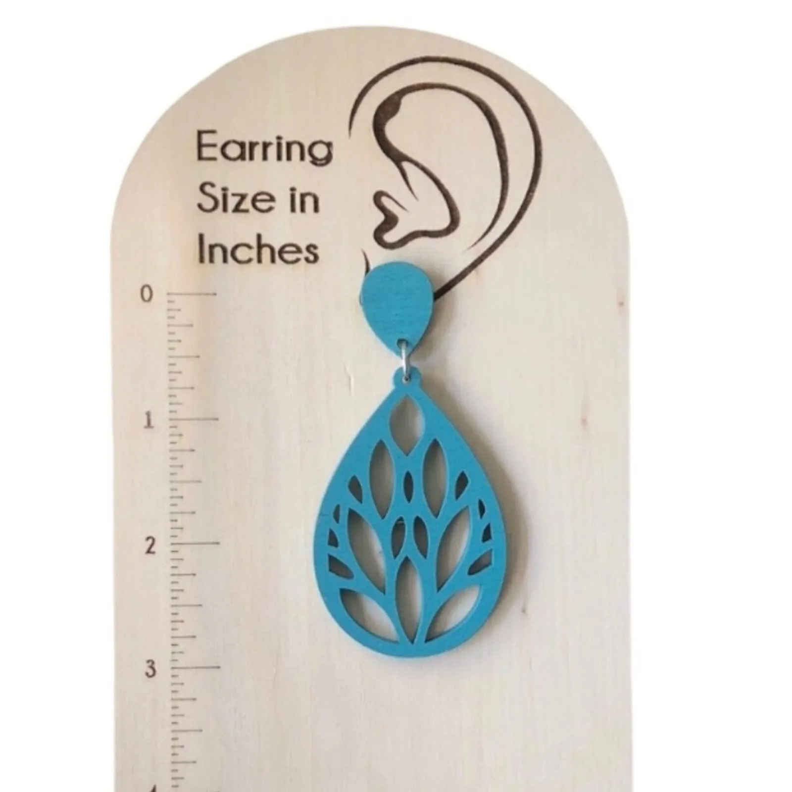 Bohemian Lightweight Wooden Filigree Laser Cut Tear Drop Green Earrings - Image 10