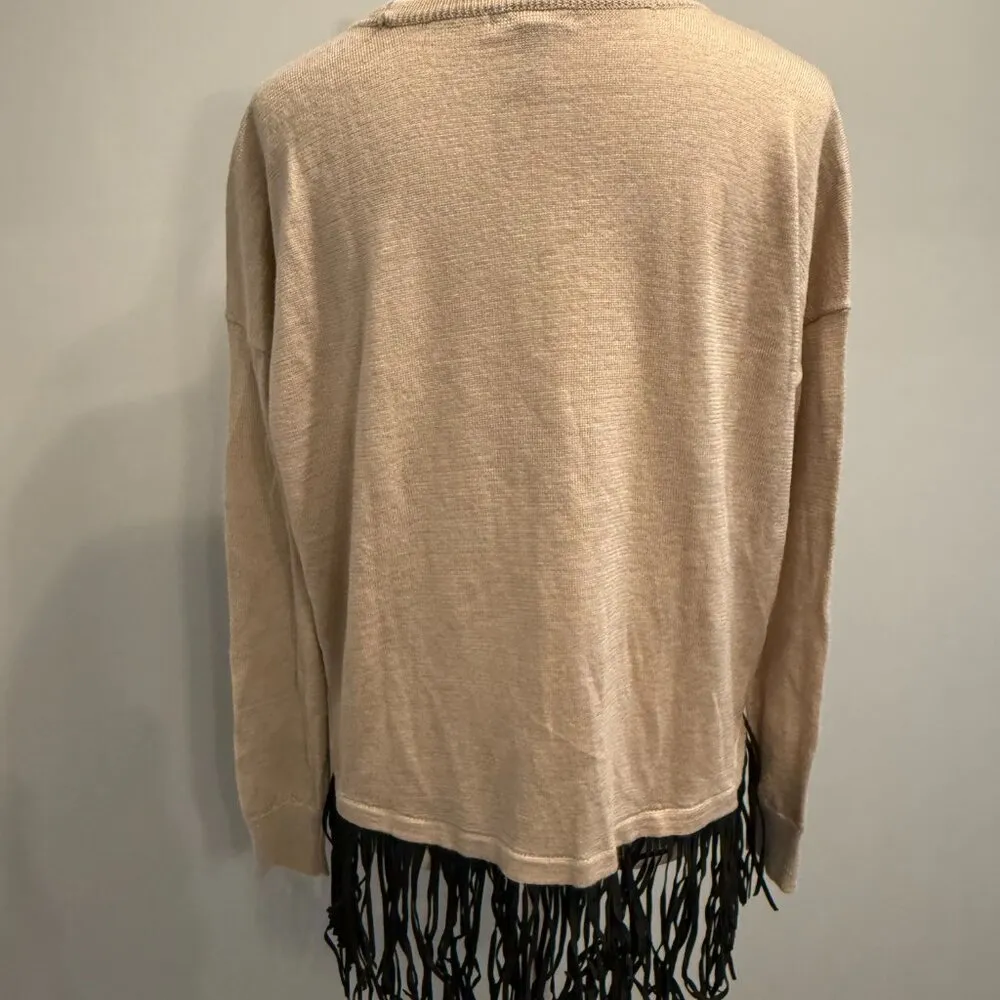 NEW AQUA women's small One Grey Day Los Angeles Fringed Sweater MSRP $179. - Image 4