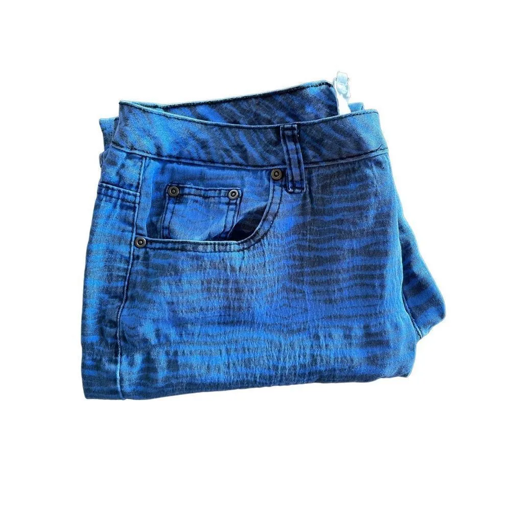 DG2 Diane Gilman Women Denim Pants Stretch Jeans Zebra Print Cutout Blue Size 12 Blue - Image 4