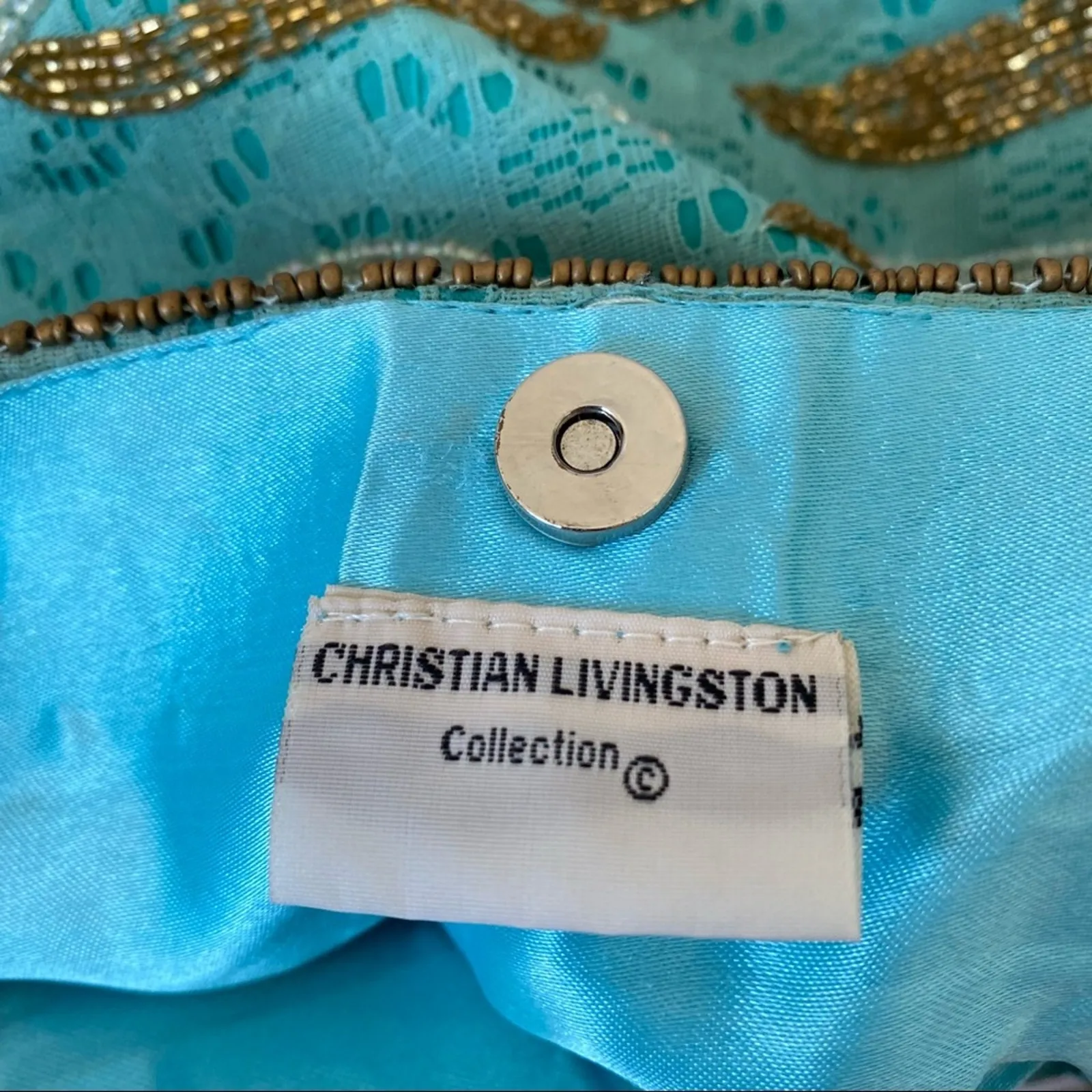 Christian Livingston Collection Beaded Sequin Lace Purse Handbag Blue - Image 10