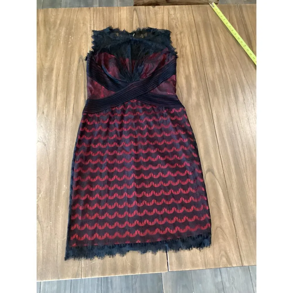 Tadashi Shoji mix bodice Lace black Red mini sleeveless sheath Cocktail Dress 6 - Image 11