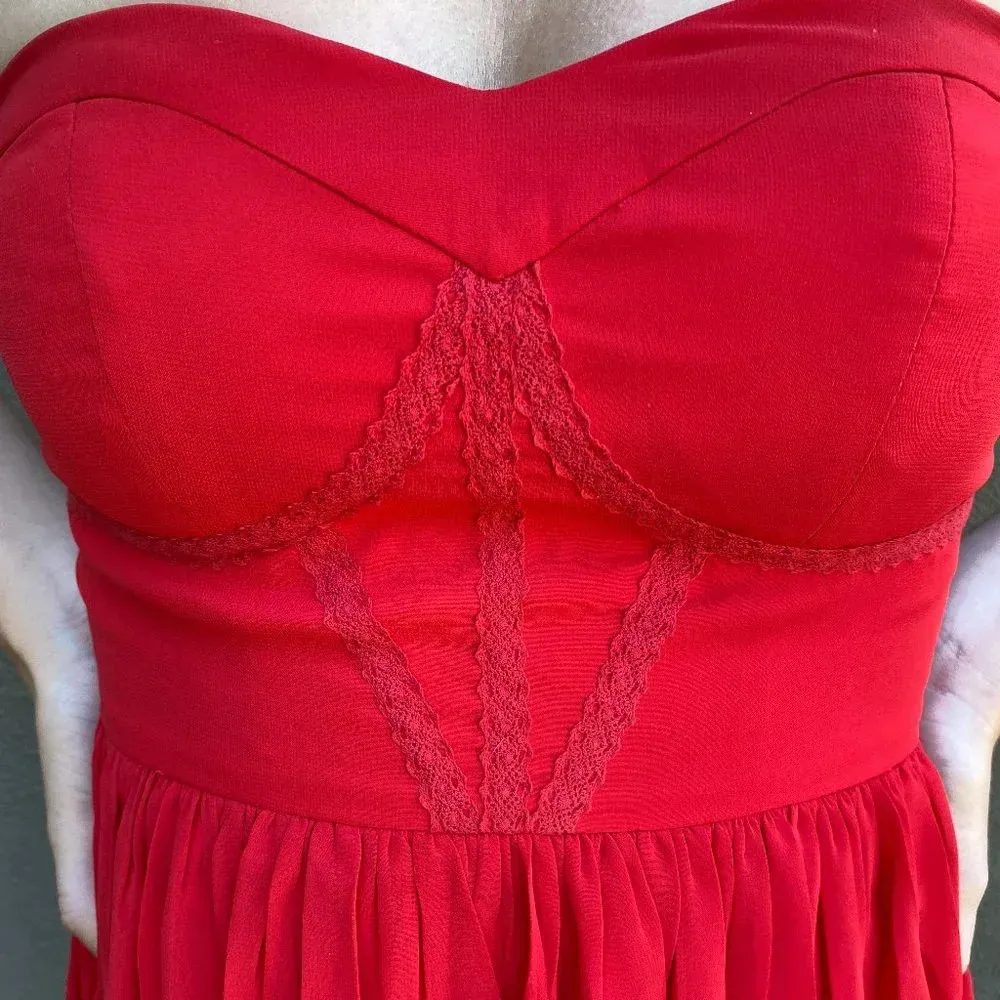 Boutique Purchased MINUET Embroidered Red Strapless Dress - size S - Image 3