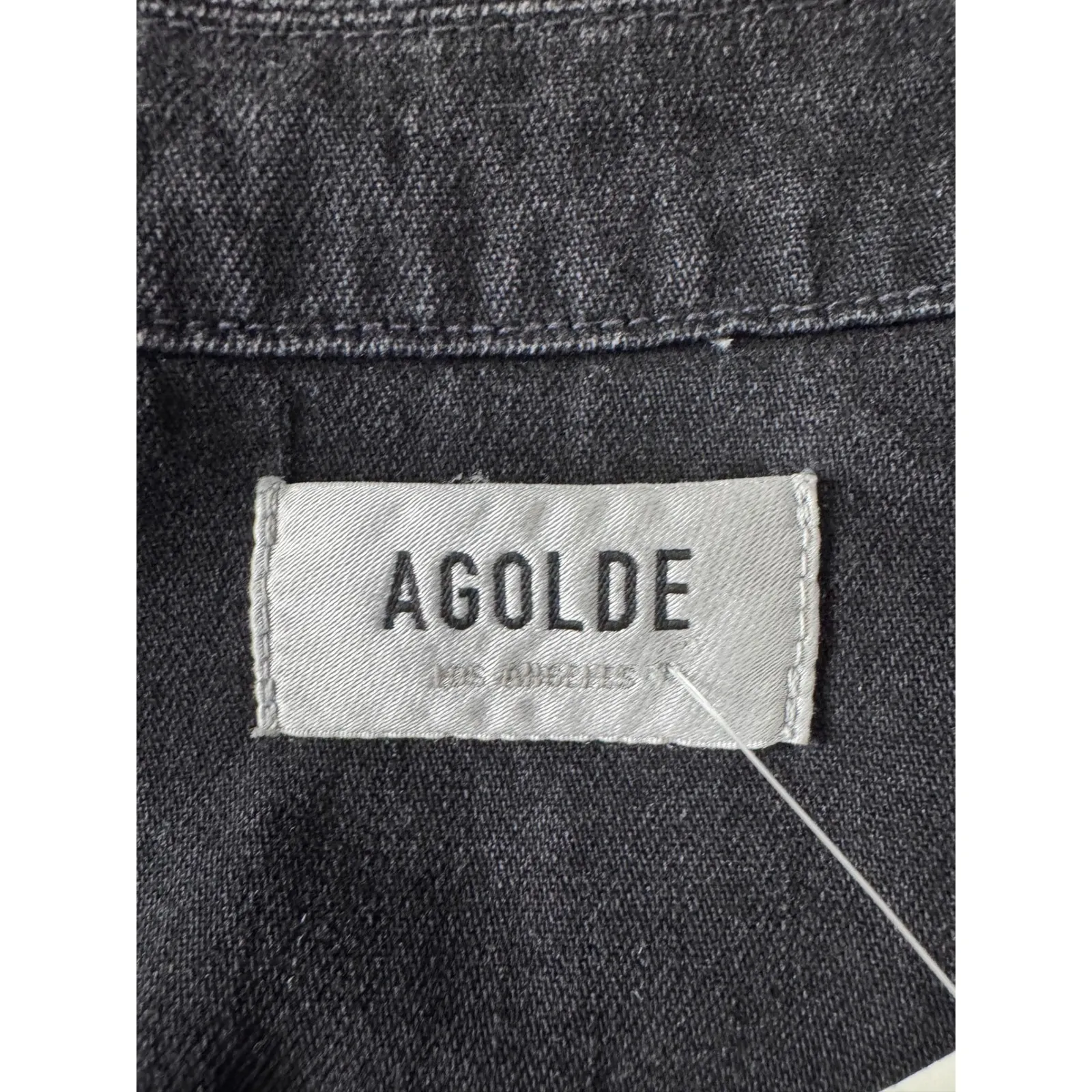 AGOLDE Black Denim Cropped Trucker‎ Jacket Distressed Raw Hem Womens M - Image 7