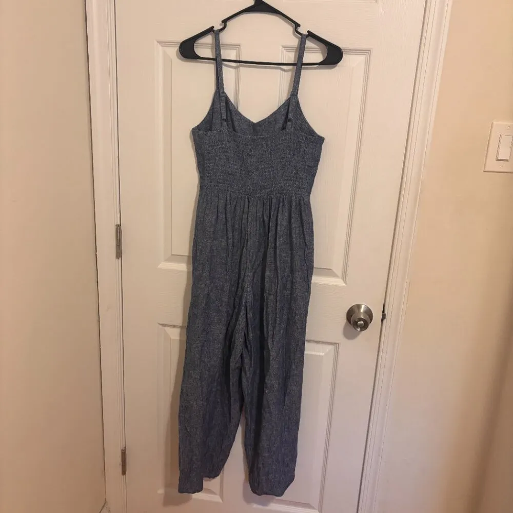 Old Navy Sleeveless Linen-Blend Jumpsuit Romper Womens Sz Small S Blue Wide Leg - Image 3