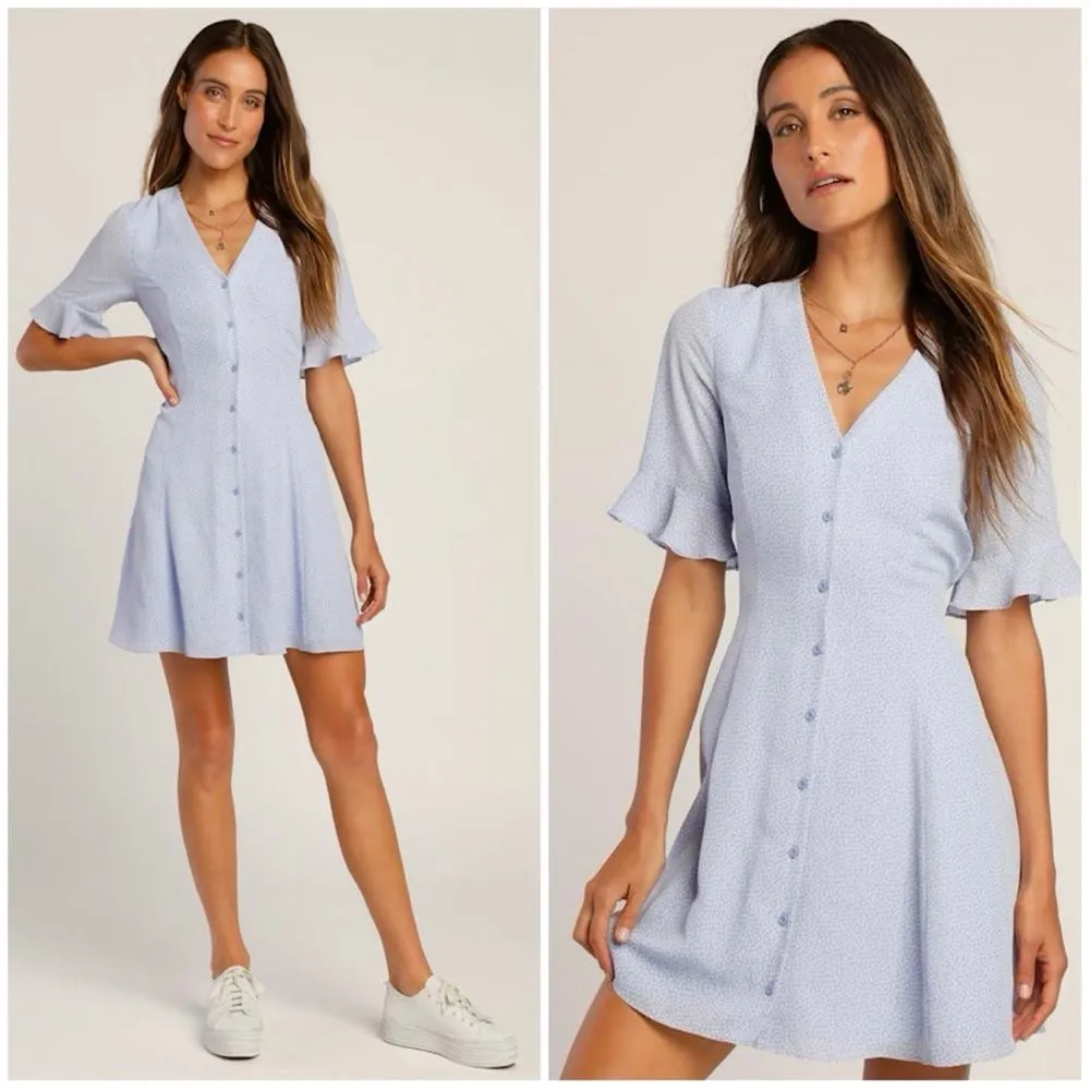 Lulus Castana Light Blue Print Button-Up Dress - NWOT - M - Image 2