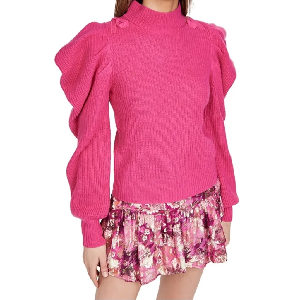 LoveShackFancy 100% Cashmere Potter Pullover Puff
Sleeve Bow Detail Pink Sweater - Image 6