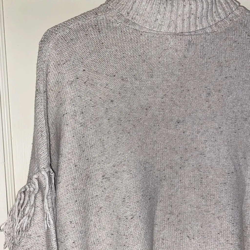 Aerie Oatmeal Fringe Sleeve Turtleneck Sweater Large Knit Cotton Boho - Image 8