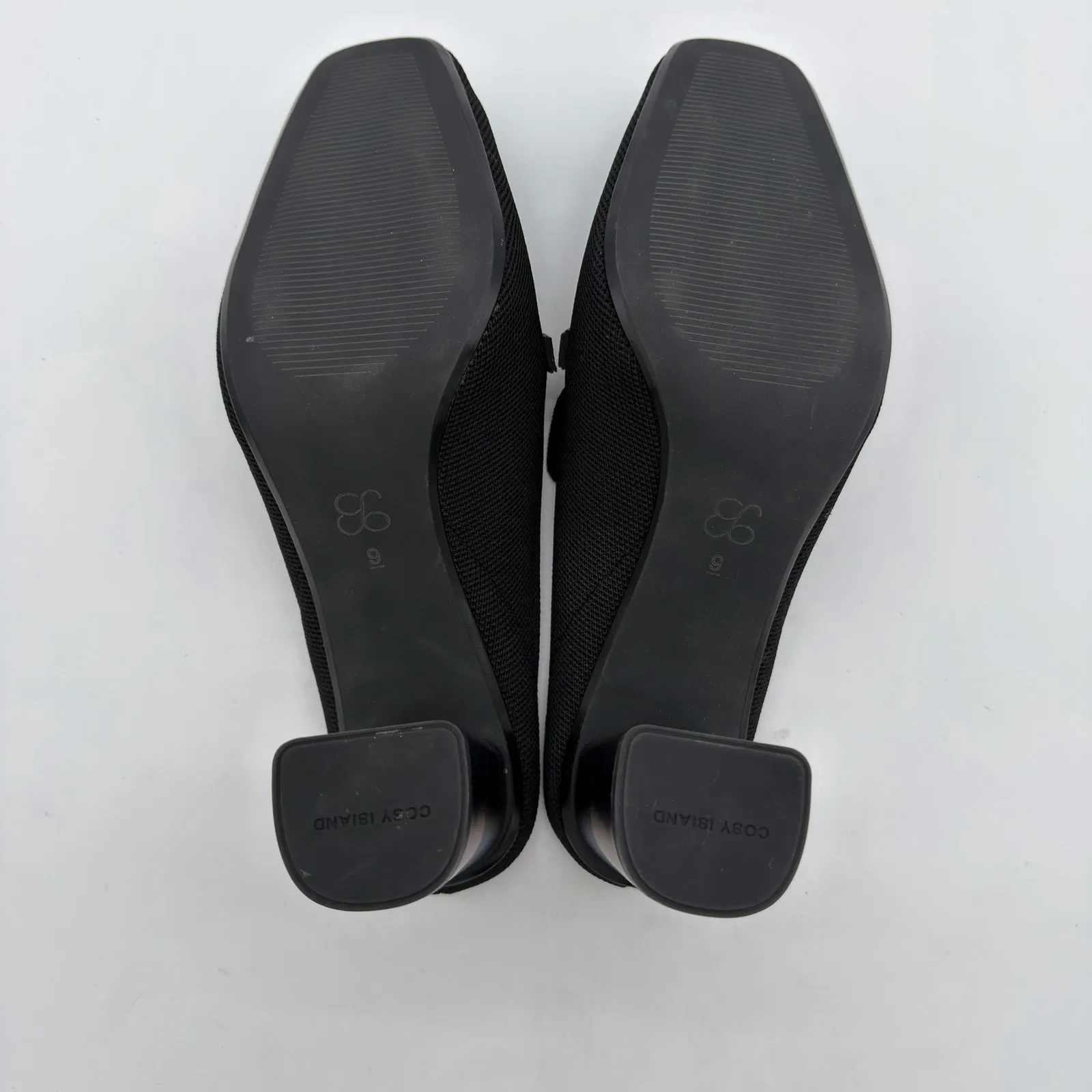 Cosy Island Minimalist Black Chunky Heel Comfort Support Mules Bamboo Detail 9 - Image 2
