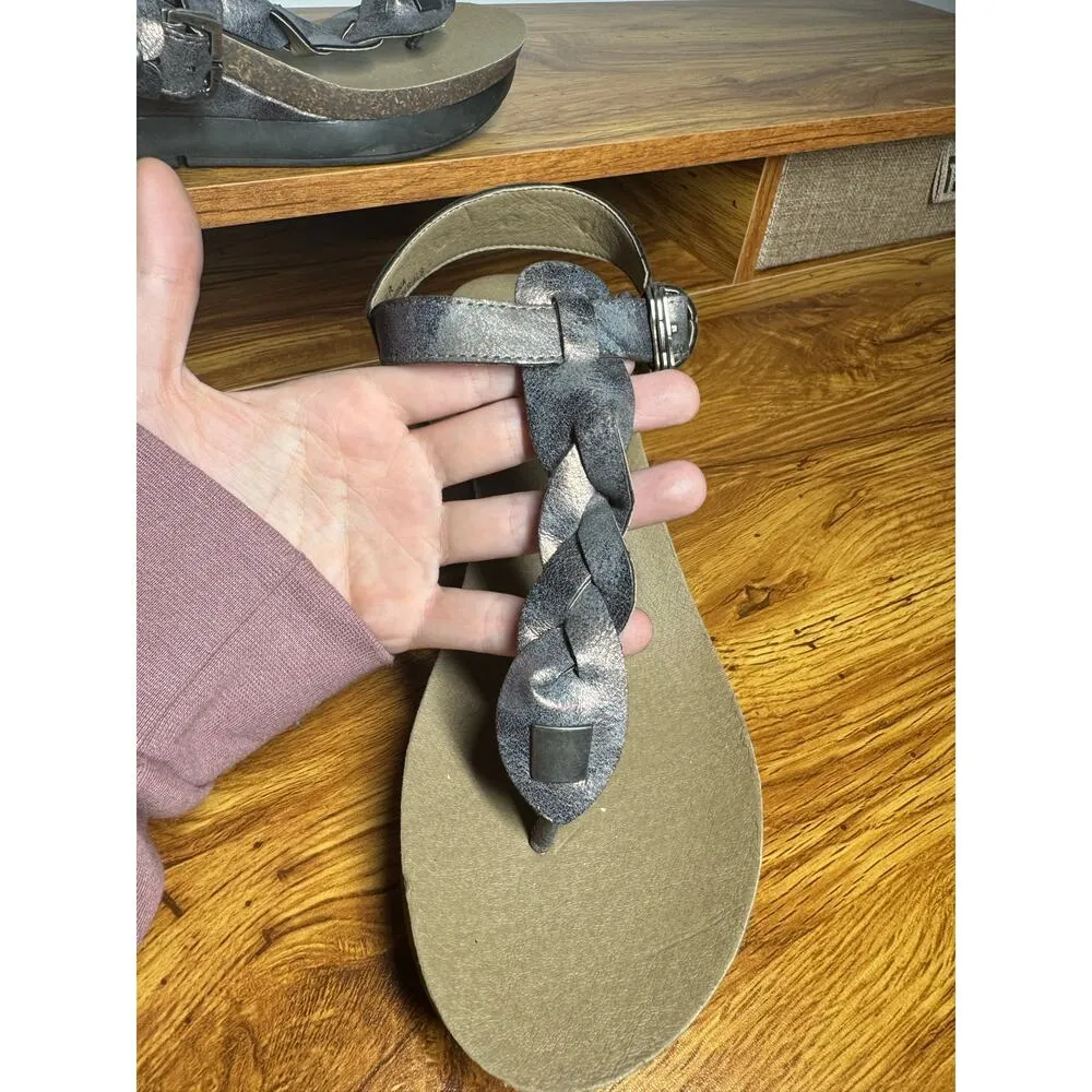 Corkys Hipster Wedge Sandal Women 9 Braided Thong Brushed Bronze Metallic Shoe Brown - Image 2