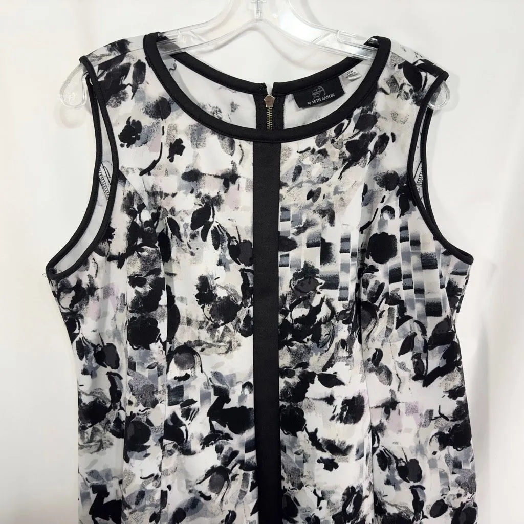 Seth Aaron Plus Size 20W Dress Sleeveless‎ A Line Floral Scuba White Black 814 - Image 3