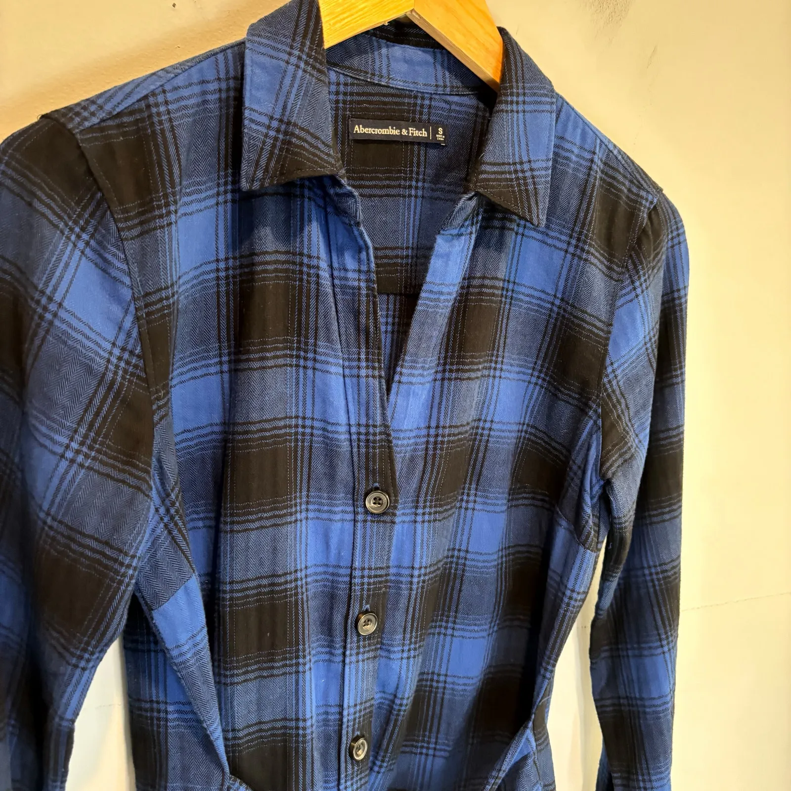 Abercrombie & Fitch Blue Plaid Flannel Shirt Dress - size Small - Image 2