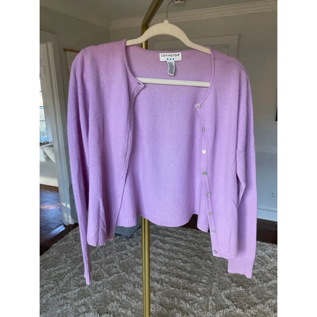 Covington Cashmere Lavender Cardigan Sweater Quiet Luxury Coquette Parisian Soft - Image 4