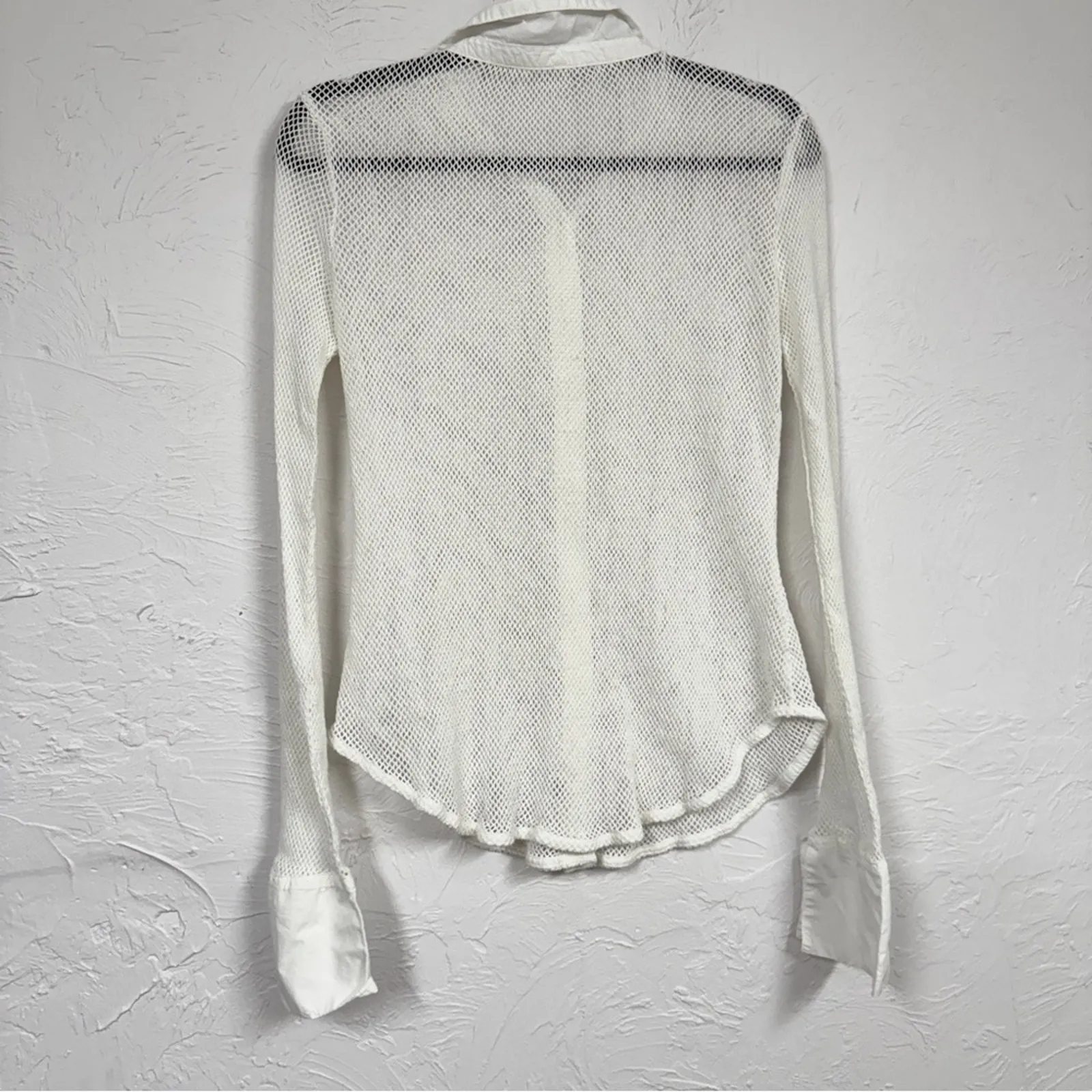 Free People White Crochet Long Sleeve Blouse Womens S Festival Boho Sheer Beachy - Image 6