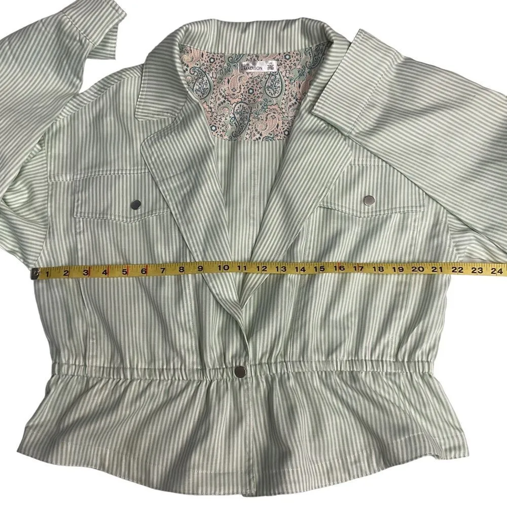 89th + Madison Pale Green Stripe One Button Elastic Waist Jacket Size L‎ Size L - Image 8