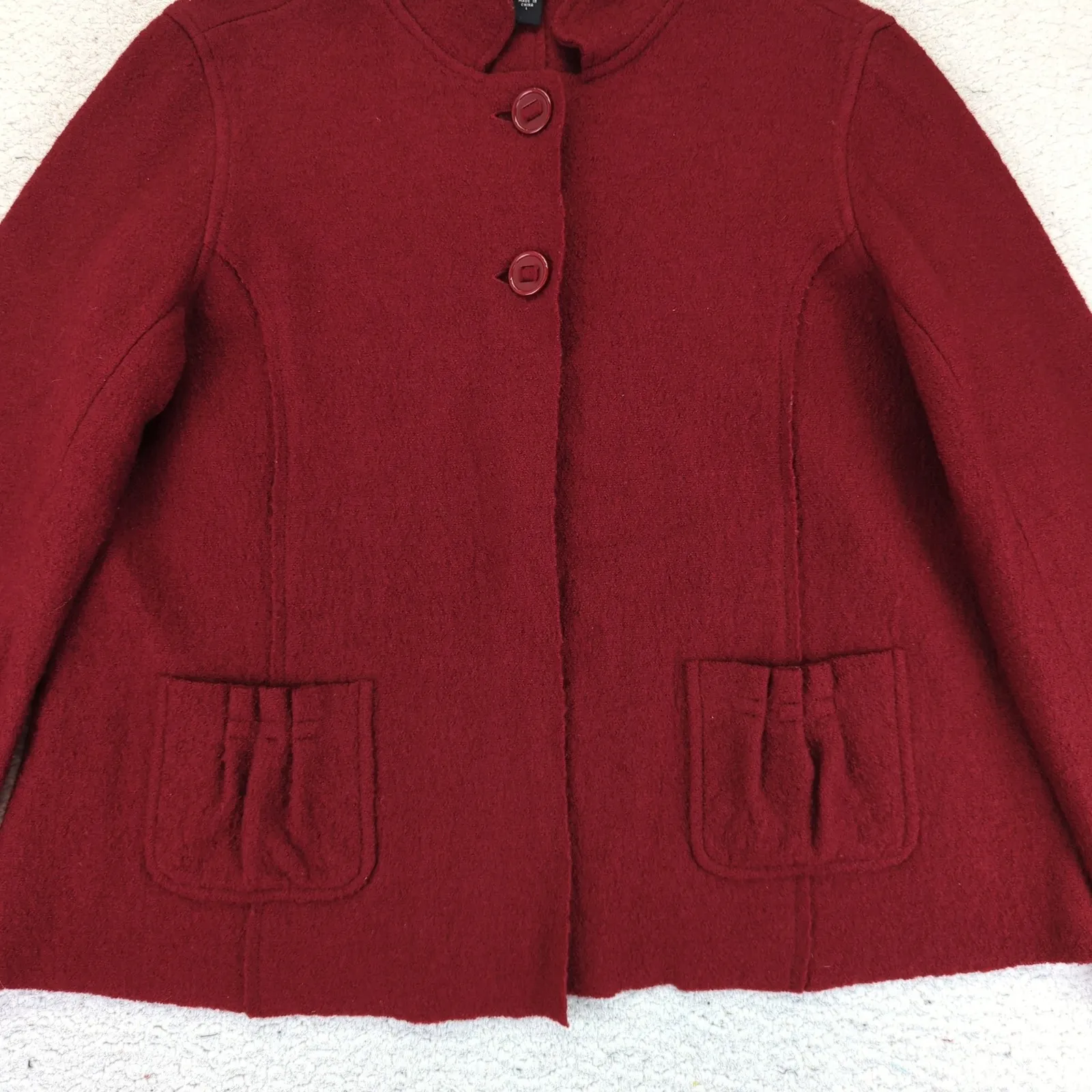 Ashley B Bernardo Women's Red Wool Blend Bell Sleeve‎ Button Front Jacket L Size L - Image 7