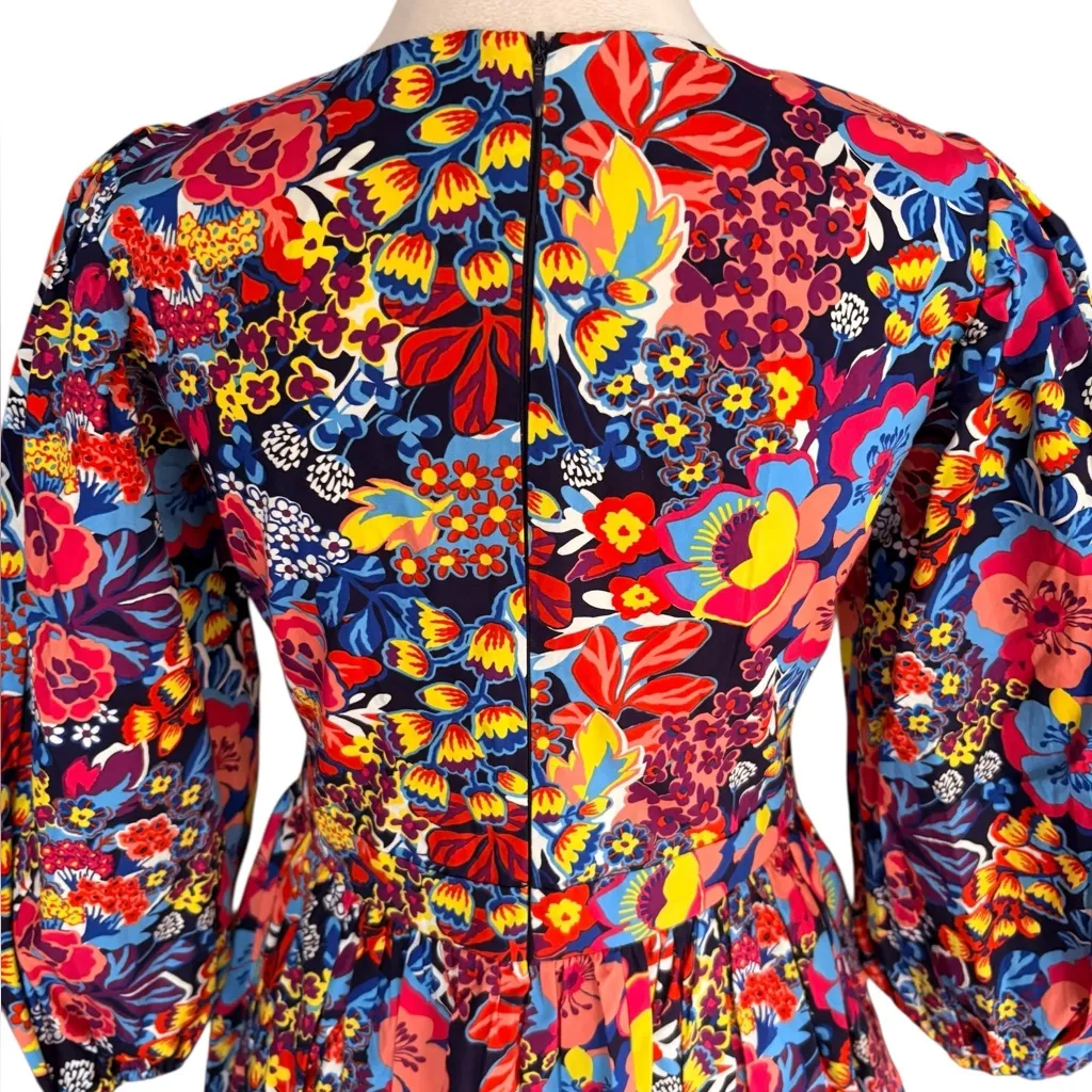 Acoola Floral Puff Sleeve Babydoll Dress Colorful Womens Size XS Cotton Pink - Image 5