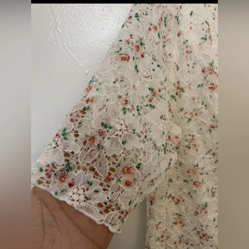 Candie’s Floral Lace Baby Tee Cottagecore Elbow Sleeve Top Large - Image 7