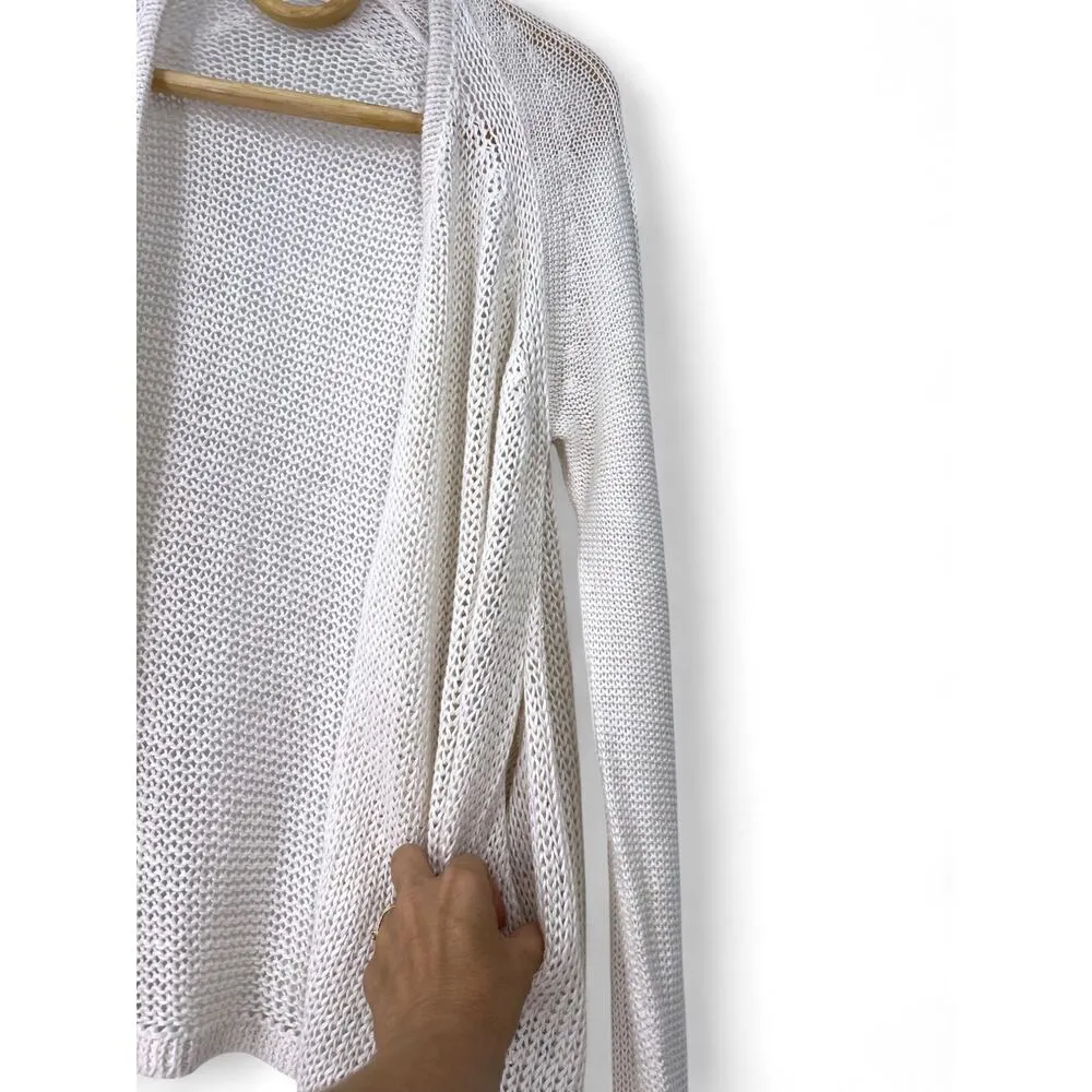 HELMUT LANG | S | Pure Linen Open Knit Front Cardigan Wrap Sweater White Luxury - Image 5