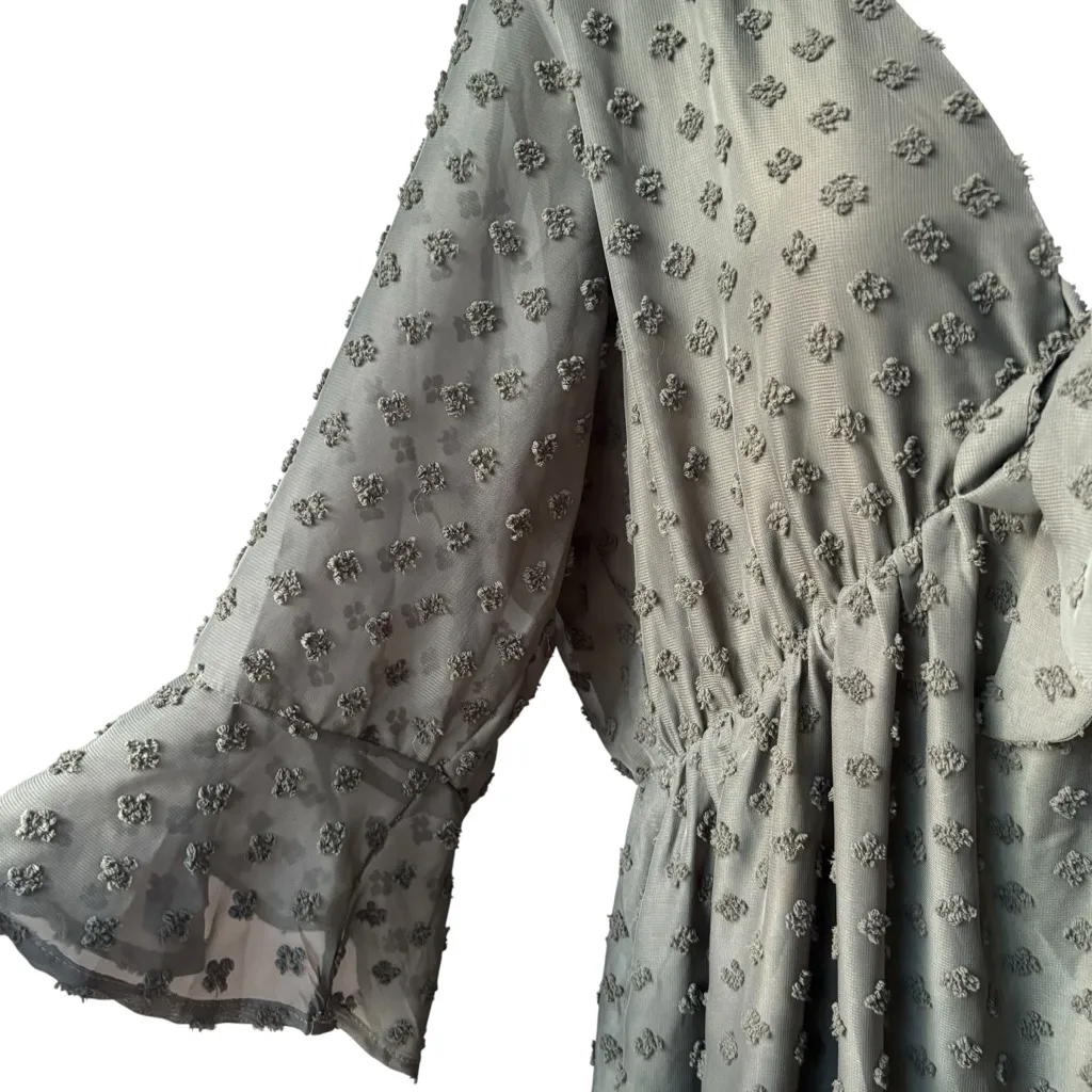 NWT, A Beautiful Soul Olive Flock Spot 3/4 Sleeve Tie Bow V - Image 12