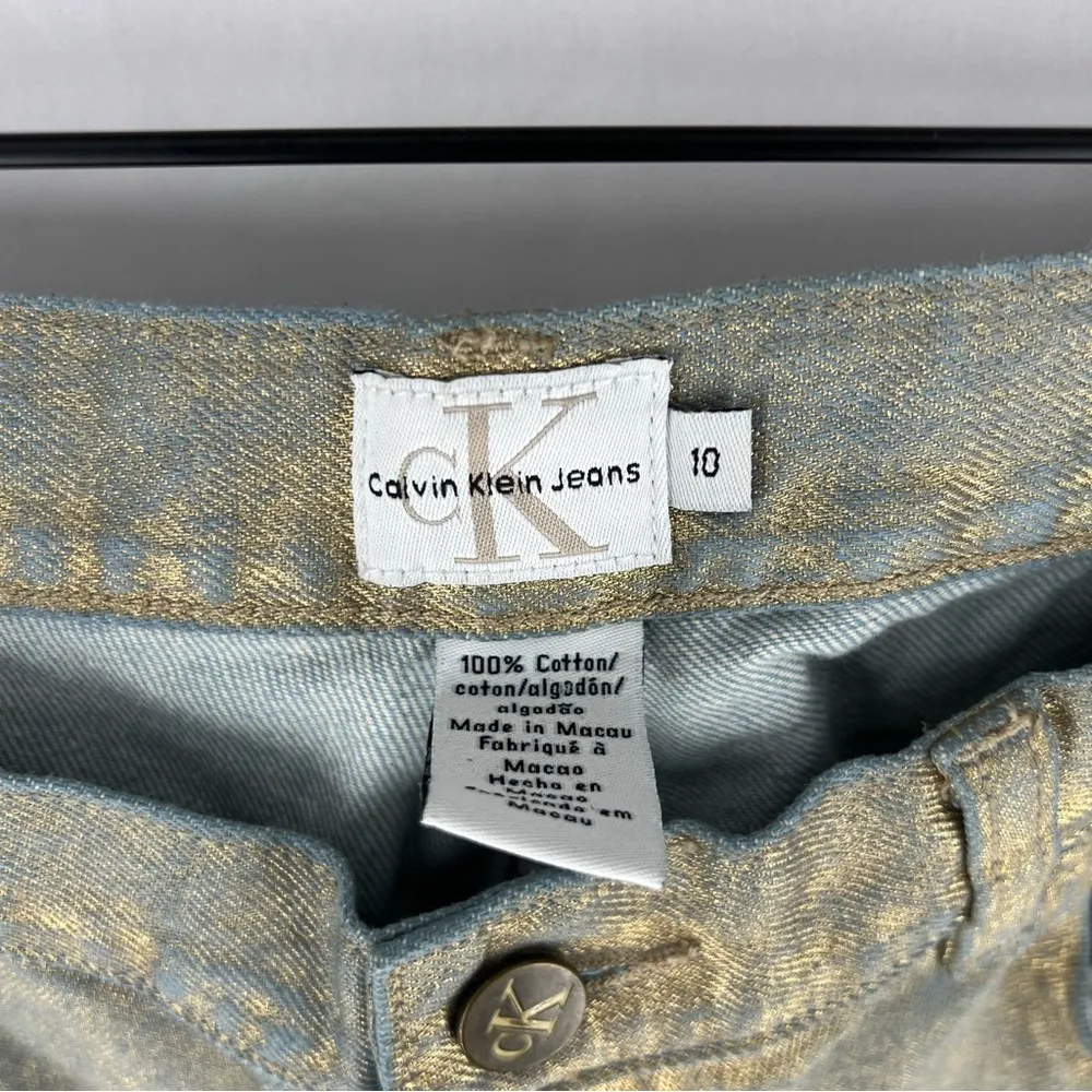 Calvin Klein‎ 100% Cotton Gold Metallic Coated Denim Cropped Straight Leg Jean - Image 4