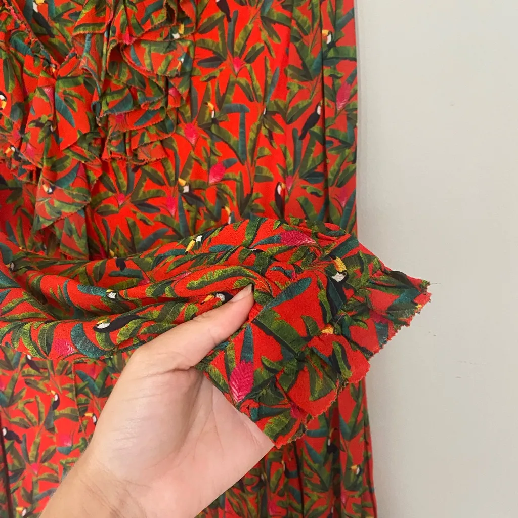 Farm Rio Tucano Paradise Red Long Sleeve Dress Size Large - Image 2