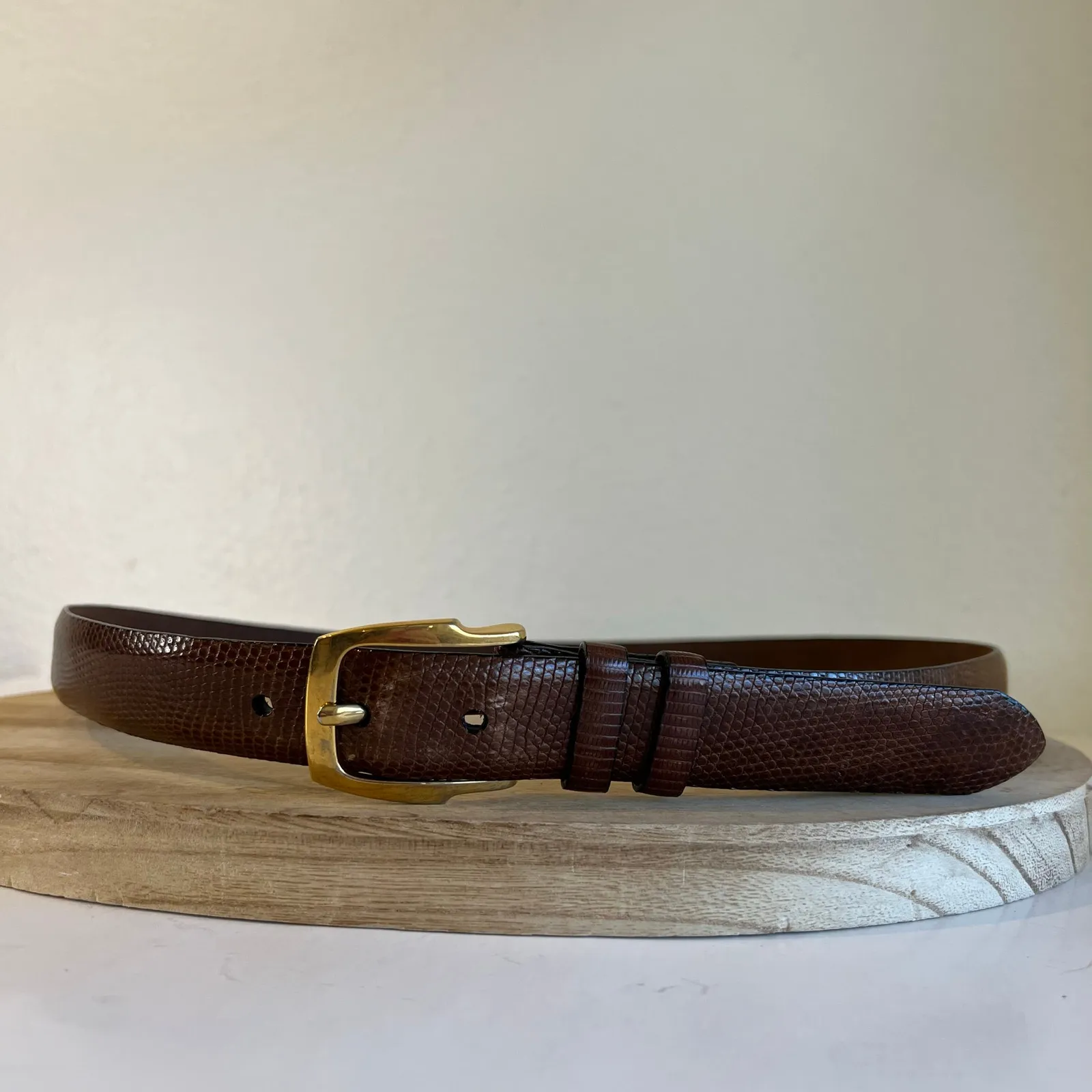 Cale Vintage Brown Genuine Lizard Leather Made in Spain Brass Belt Size XL - Image 9