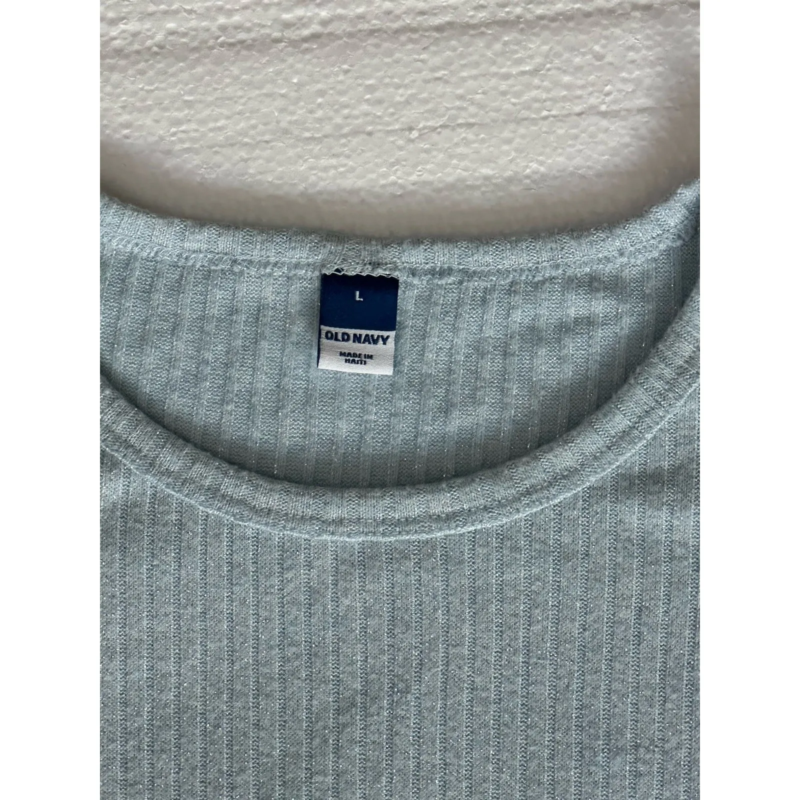 Old Navy Top Large Womens Blue Ribbed Sparkly Long Sleeve‎ Henley Layering - Image 2