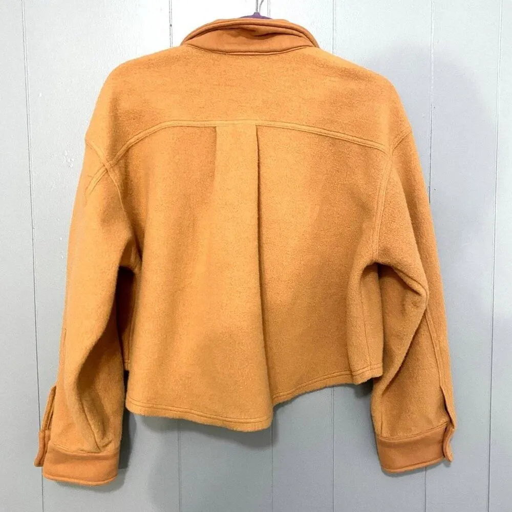 Boho Orange Knit Plush Fleece Button Front Cropped Southwestern Shacket S - Image 5