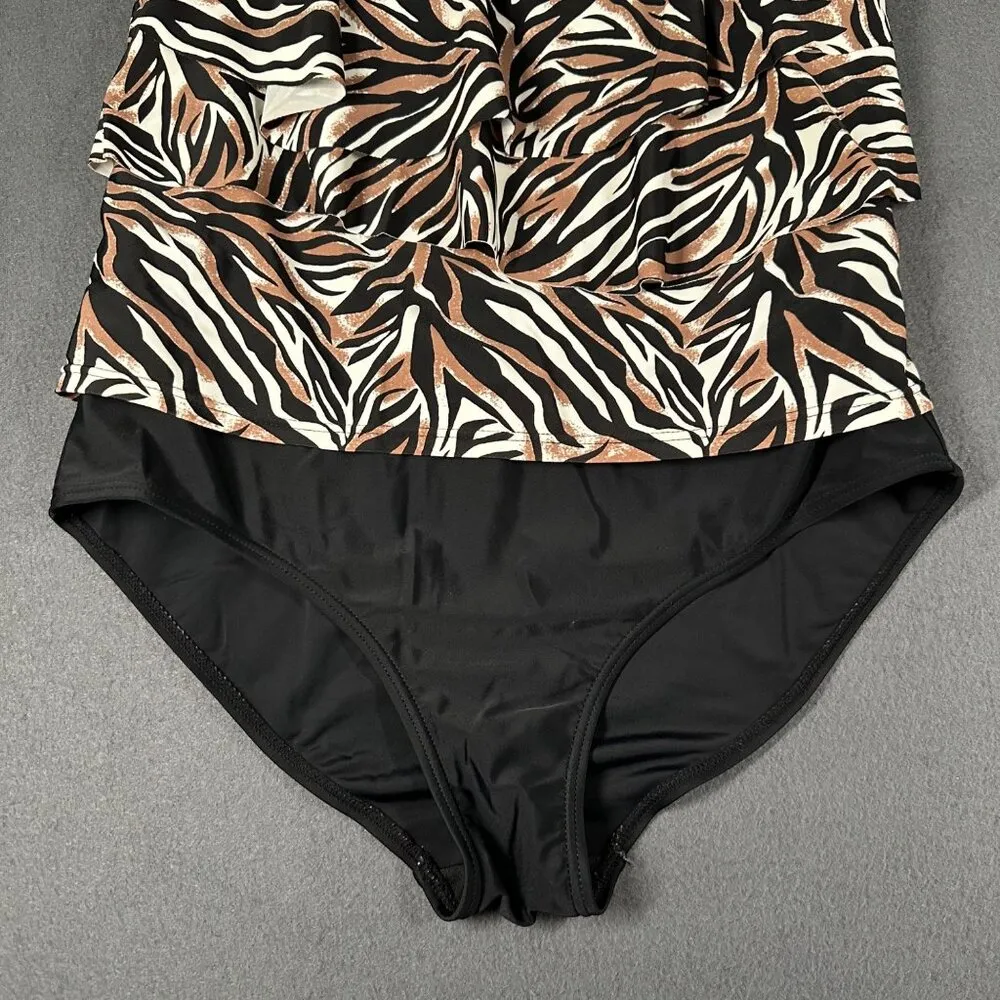 Byron Blue Australia Womens 12 US 1 Piece Scoop Neck Tankini Swim Suit Black - Image 2