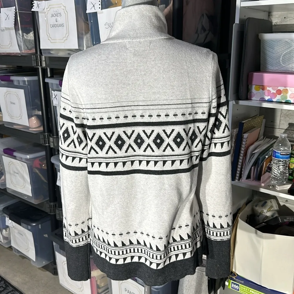 Cynthia Rowley Gray and Black Patterned Zip Sweater - Size L - Image 3