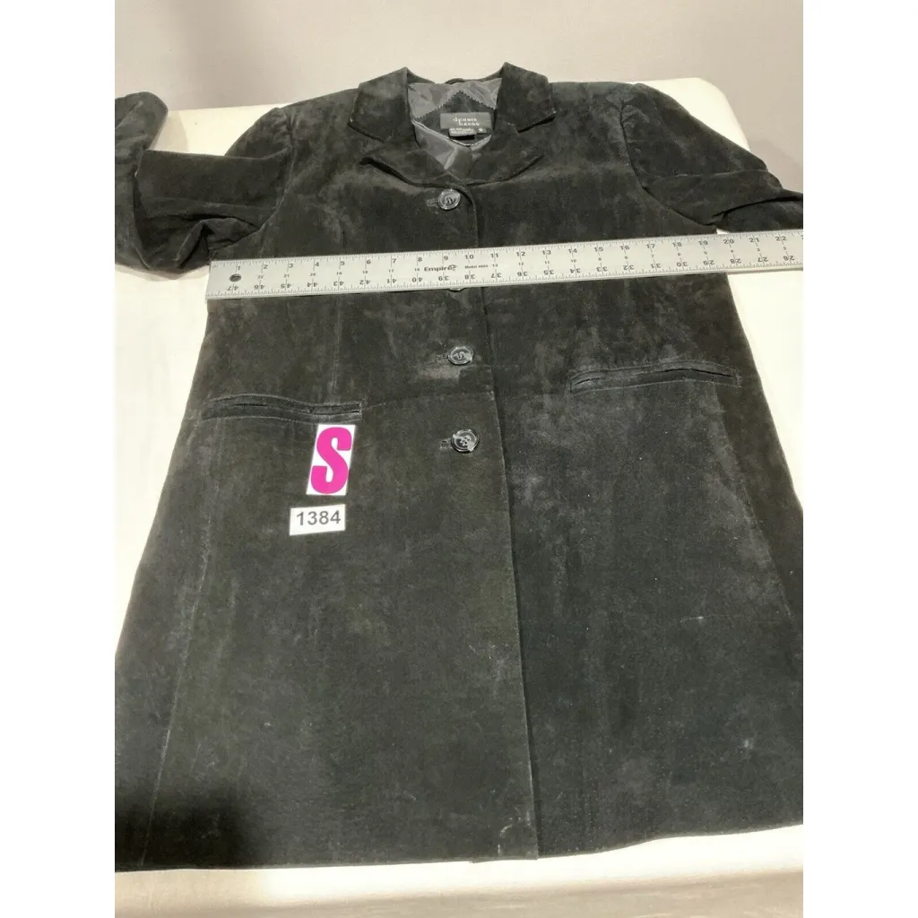 Womans Dennis Basso Small Black Suede Button Up Lined Coat - Image 6
