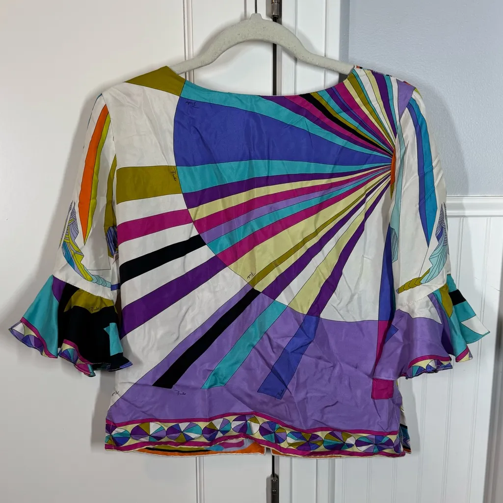 Emilio pucci Multicolor Vibrant Abstract Women's Silk Button Back Blouse Top - Image 2