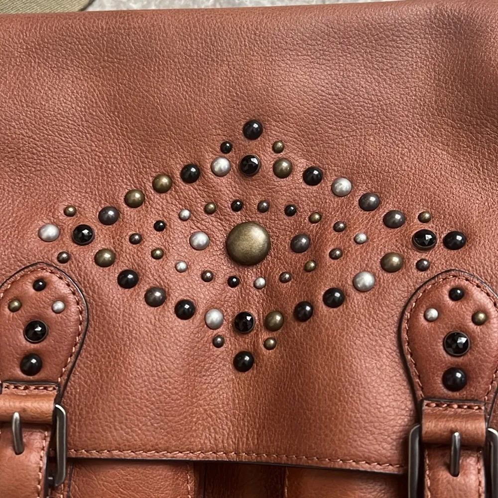 Ralph Lauren Studded Leather Noa Crossbody with Front Pockets, Brown, New w/Tag - Image 15